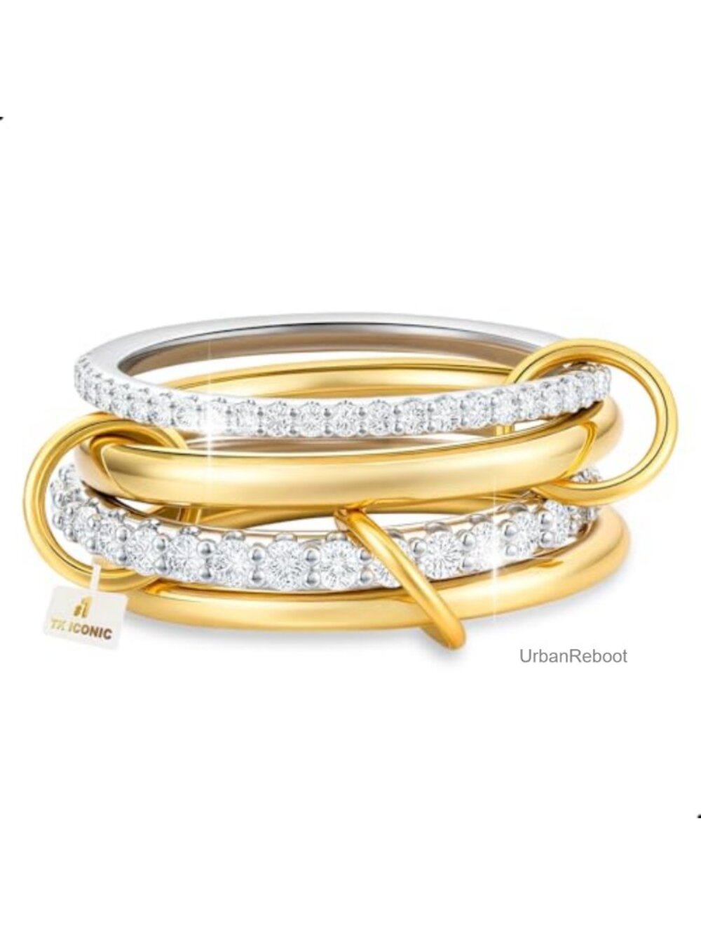 18K Gold Plated Stackable Rings Set Silver & Gold CZ Mixed Metal Women's Ring